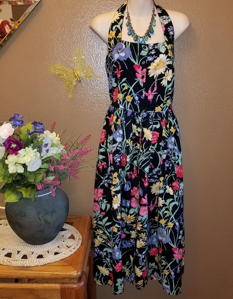 VINTAGE 80'S HALTER FLOWER DRESS
